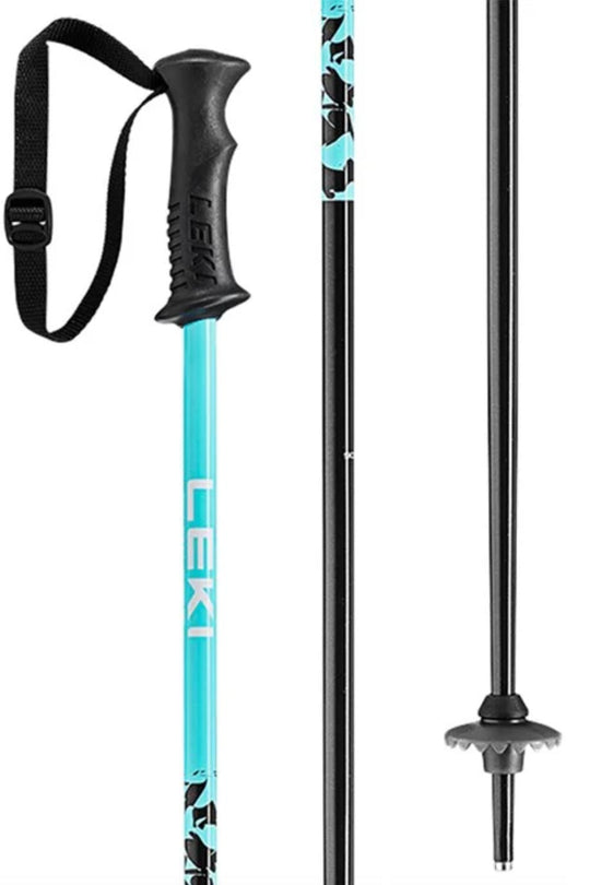 Kids' Leki Rider ski poles, black and turquoise