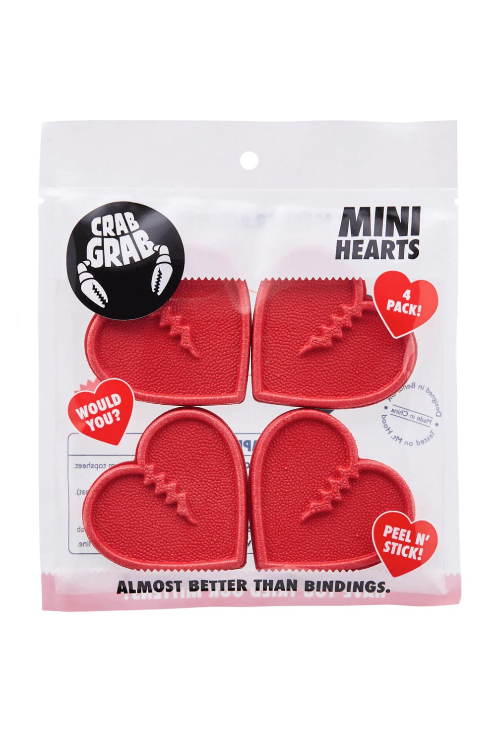 Mini stomp pads for snowboards.  Red hearts