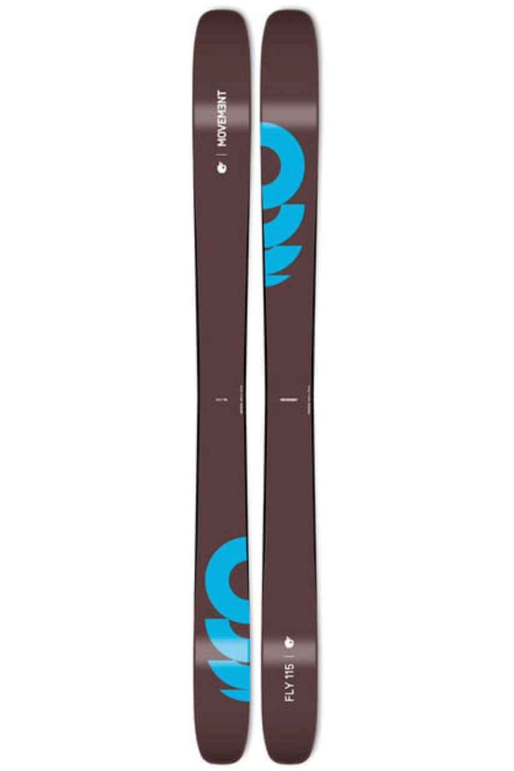 Pair of skis with a blue and white logo on a white background