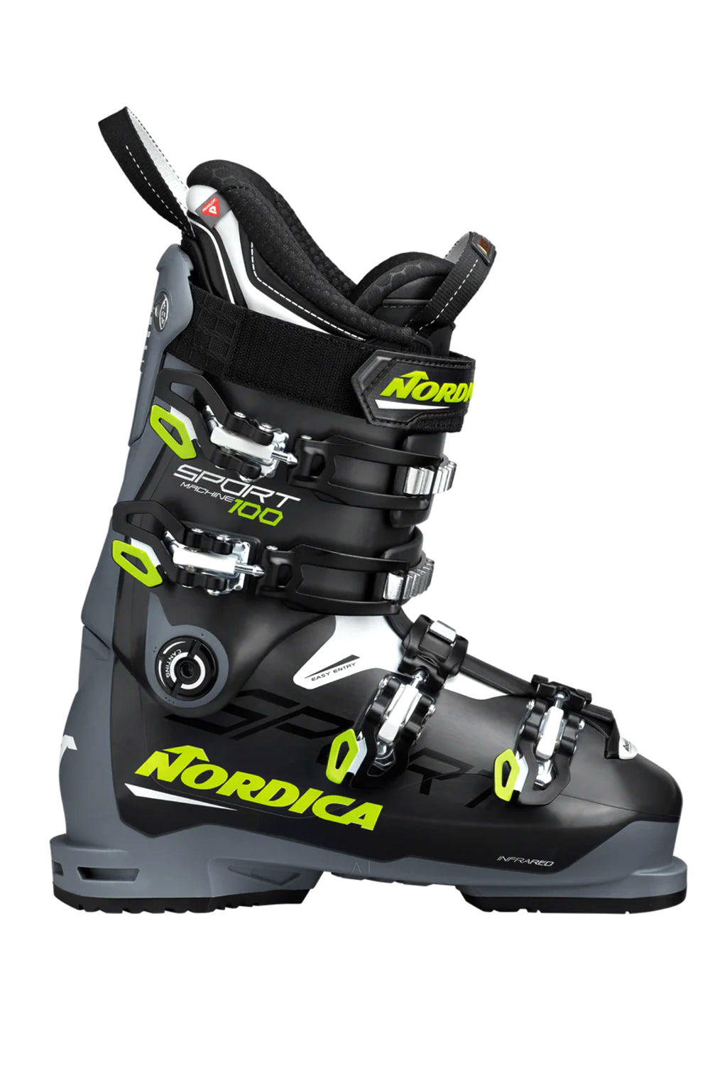 men's Nordica Sportmachine 10 ski boots, black and grey with lime accents
