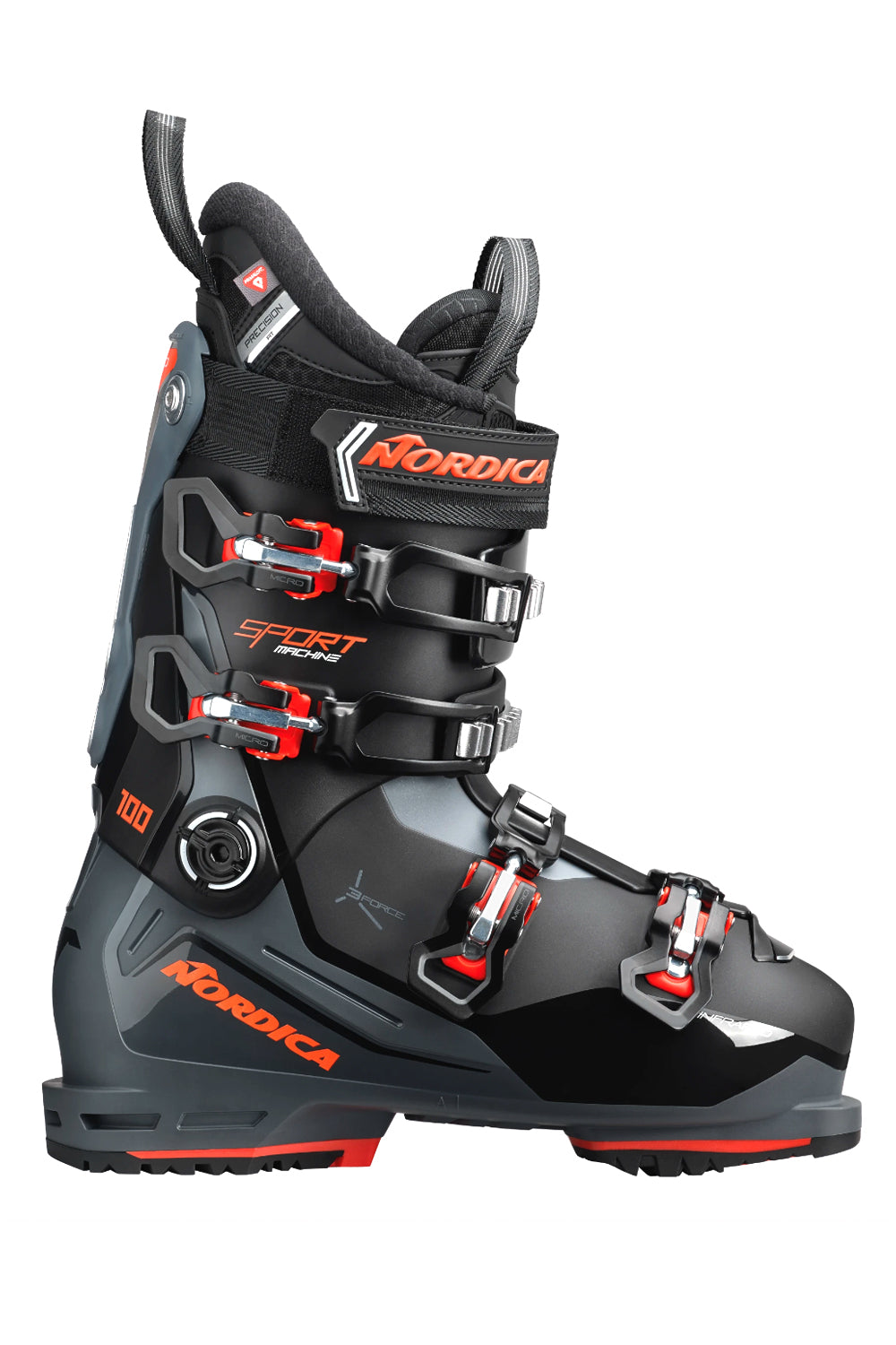 men's Nordica Sportmachine 3 100 ski boots, black with red accents