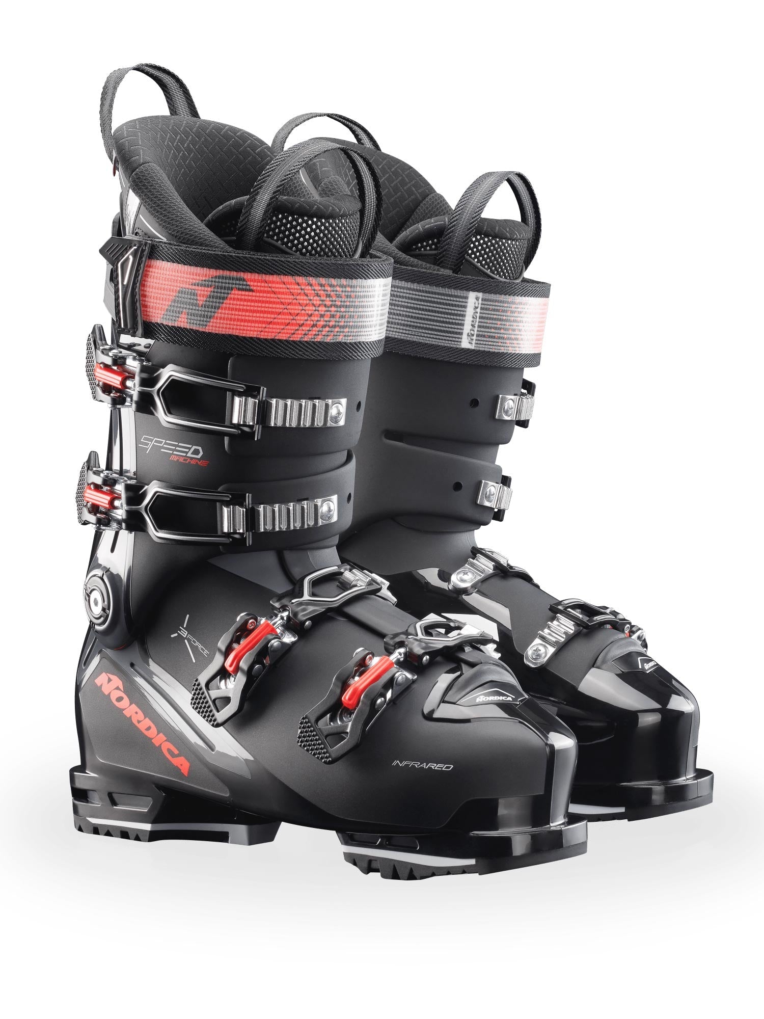 men's Nordica Speedmachine 3 110 ski boots, black with red accents