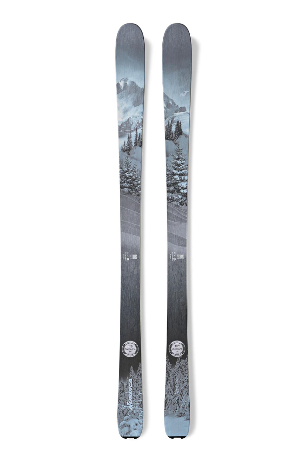 women's Nordica Santa Ana downhill skis,   blue and gray winter graphic