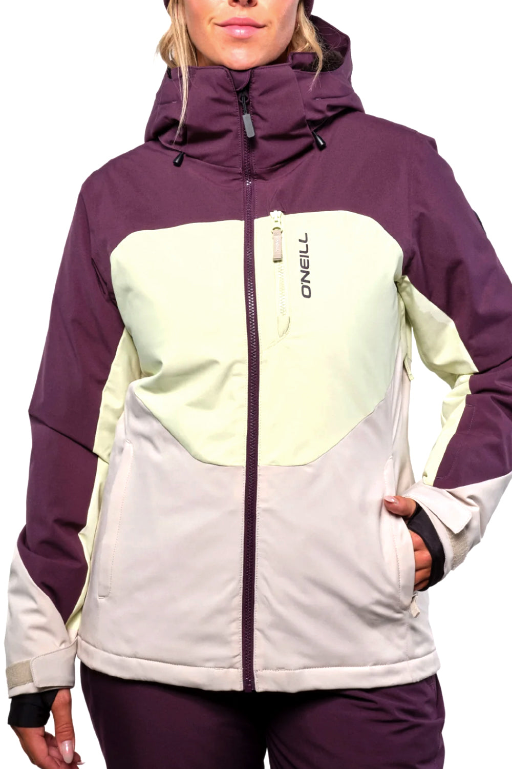 women's O'Neill Coral snowboard jacket, dark purple, light purple and ivory