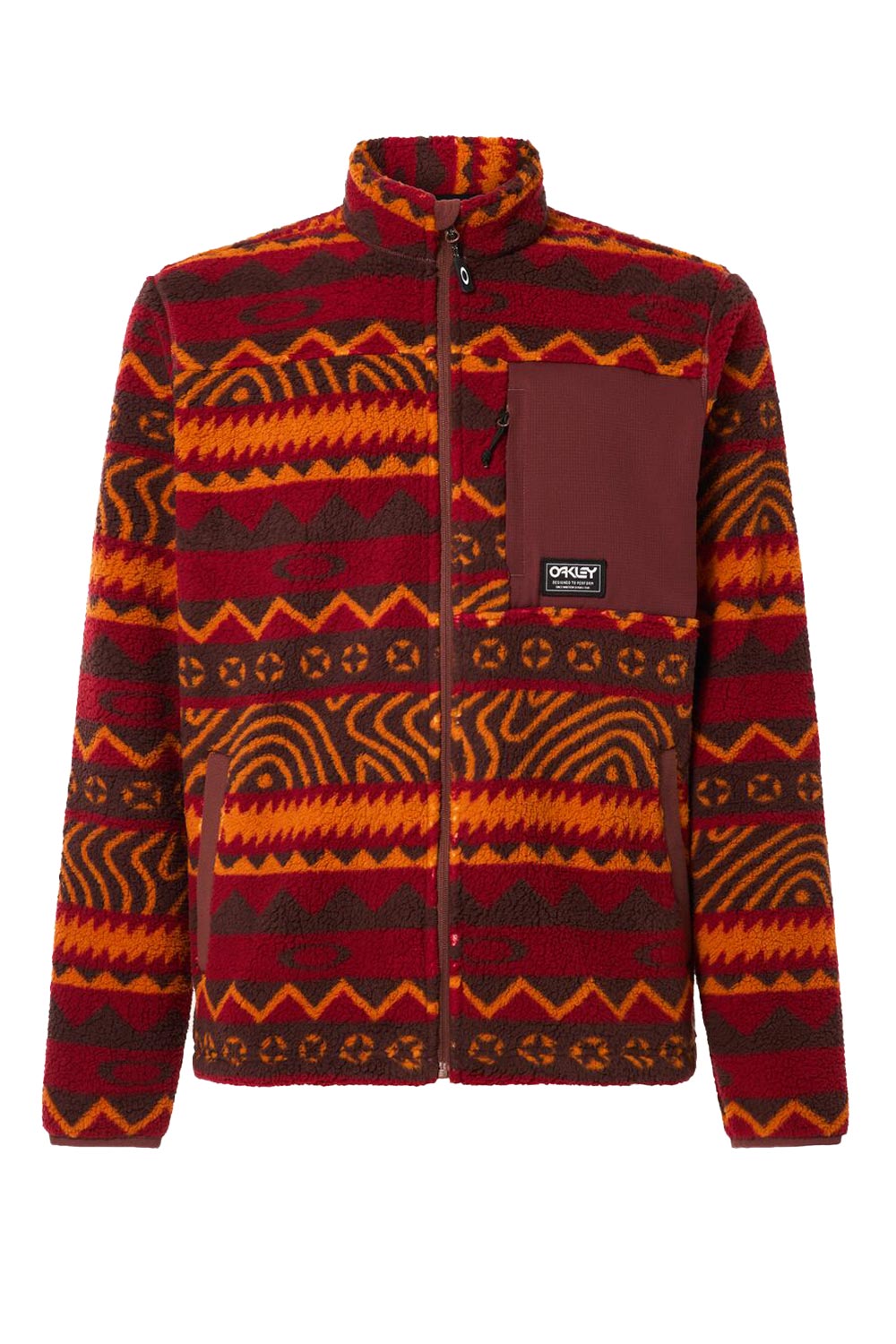 Men's Oakley Sherpa Full Zip Fleece,  red, orange and brown Norway pattern