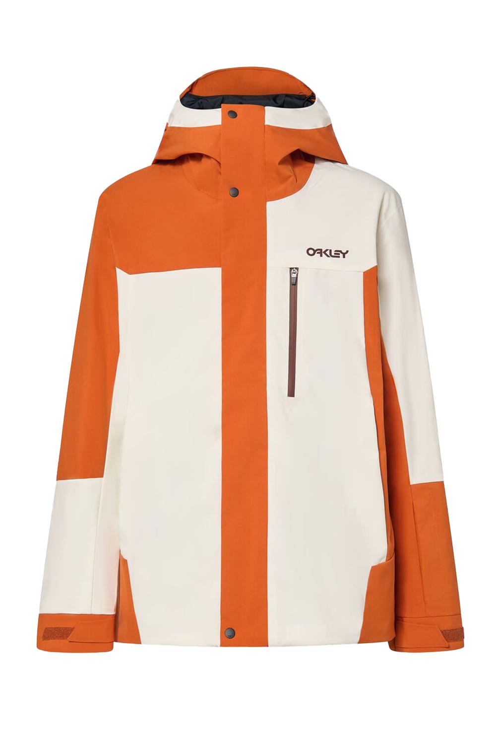 men's Oakley TNP snowboard jacket, orange and off white