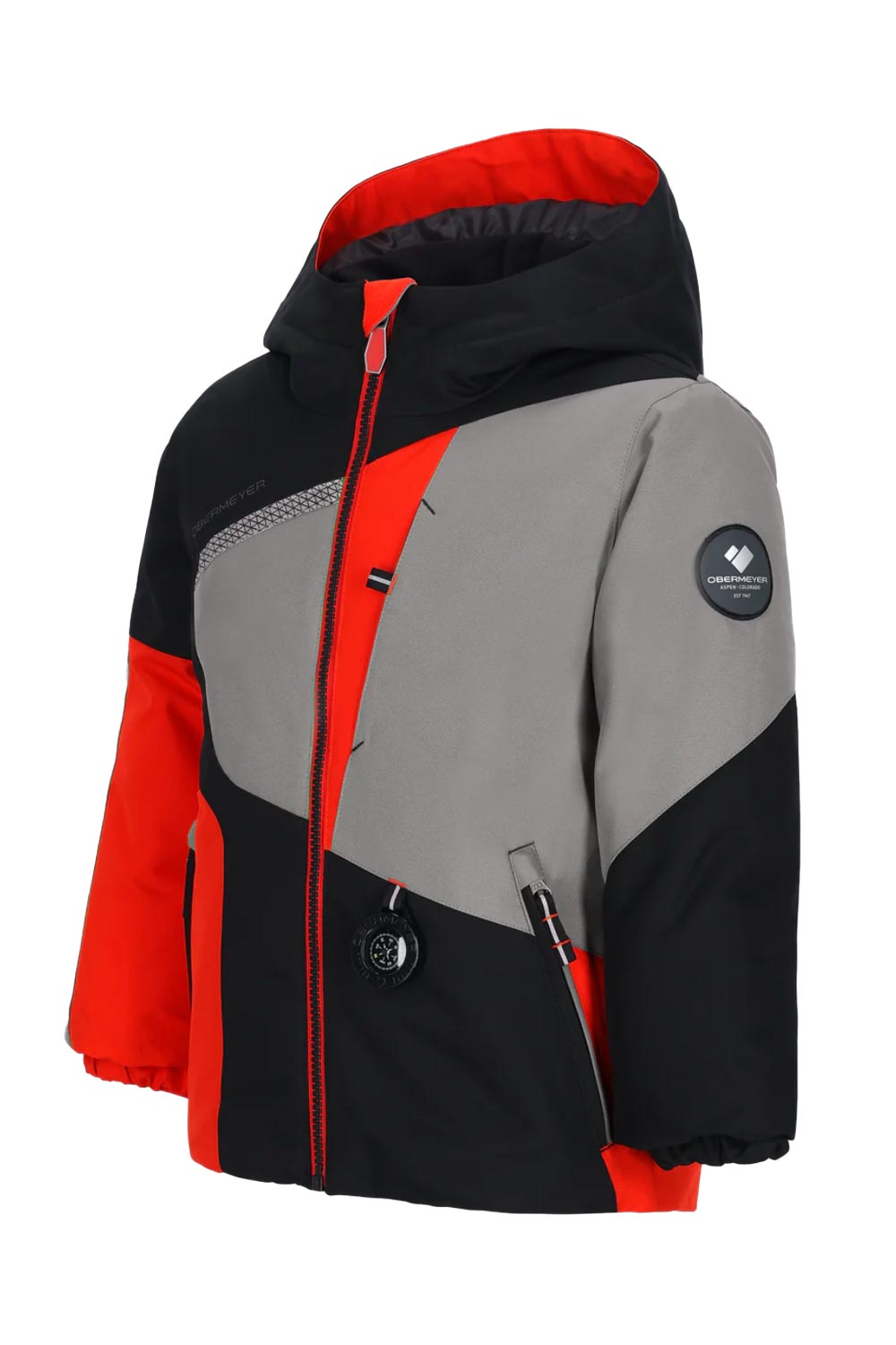 boys' Obermeyer Orb ski jacket - red, gray and black