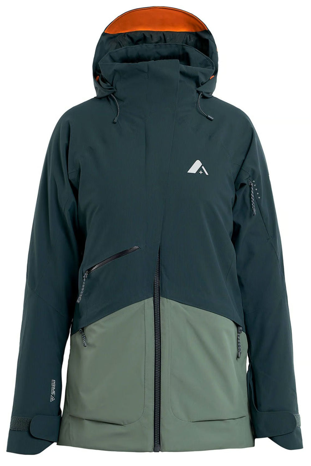 Green and gray jacket with a hood on a white background