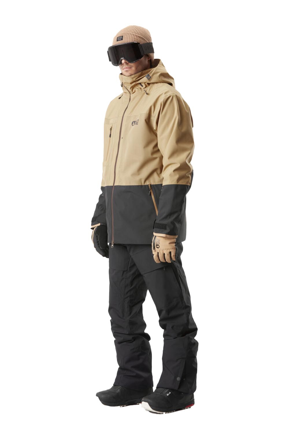 men's snowboard jacket, tan and black
