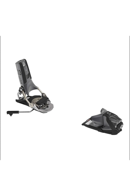 Two ski bindings on a white background