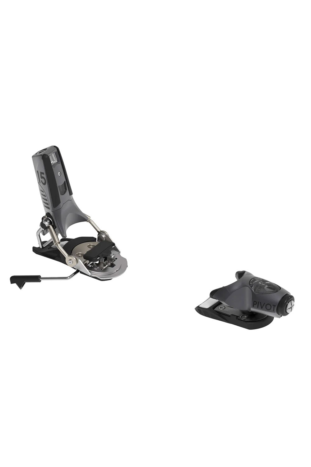 Pair of ski bindings on a white background