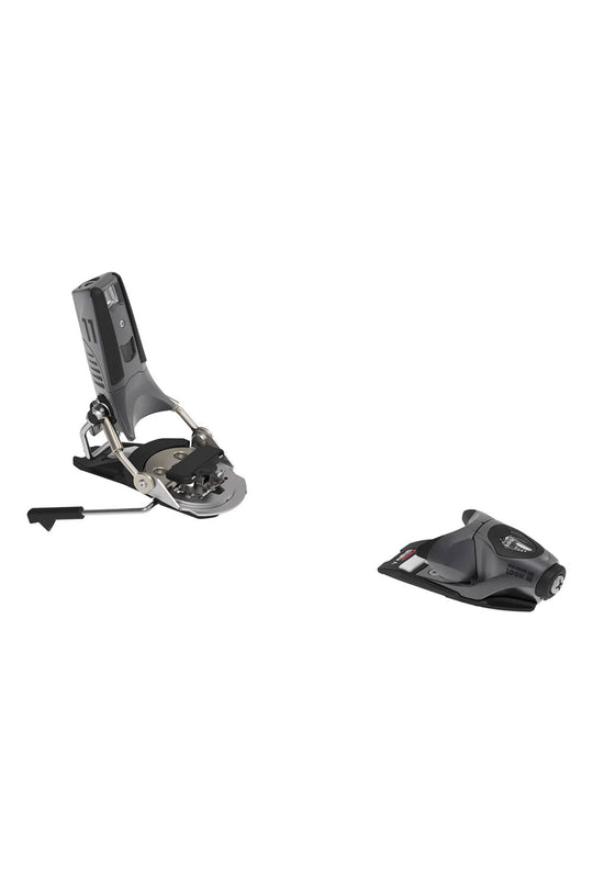Two ski bindings on a white background