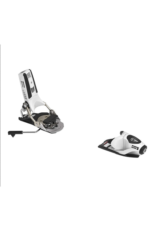 Two ski bindings on a white background