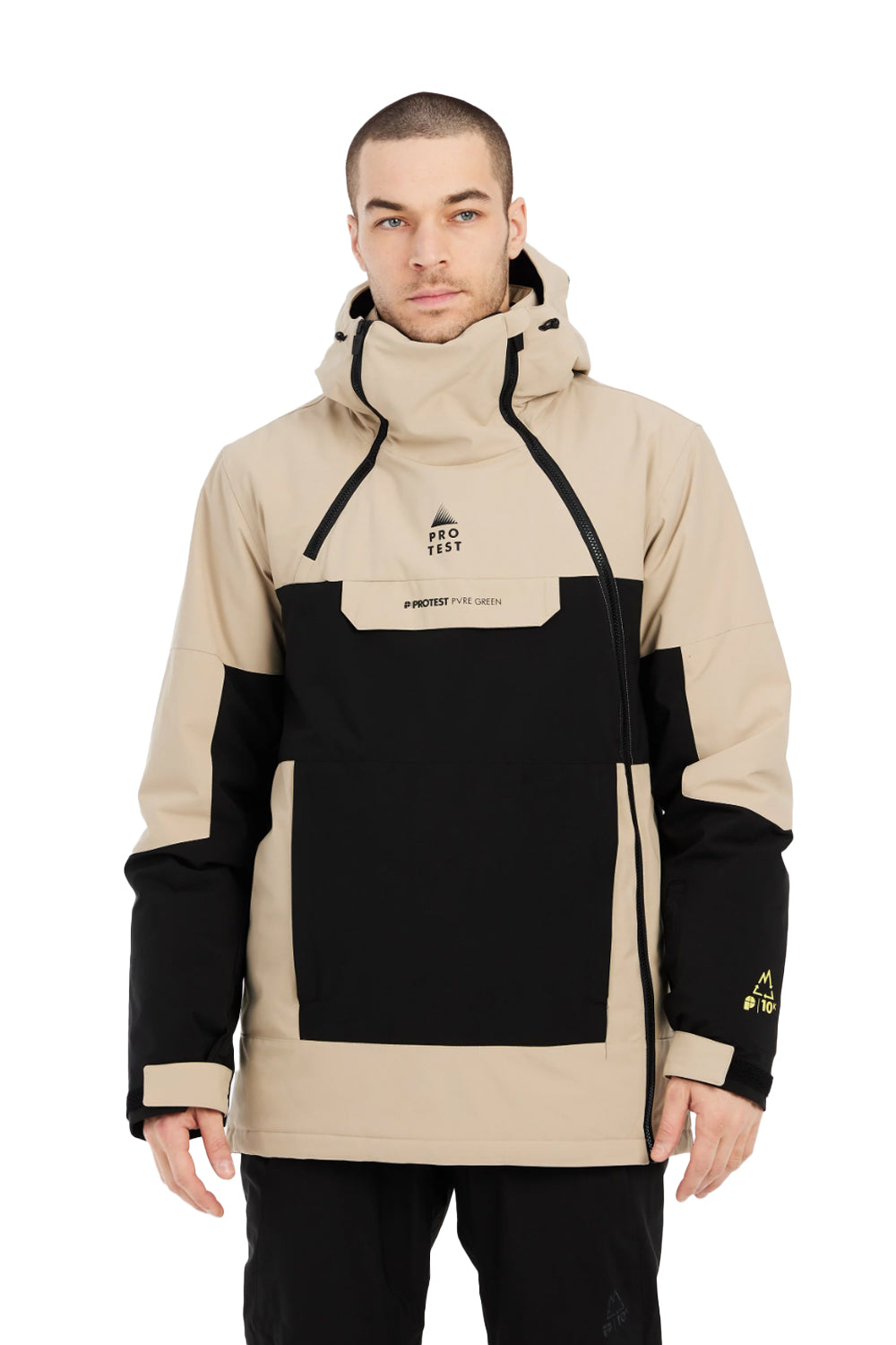 men's Protest Dazzle ski & snowboard jacket, beige and black colorblock pattern