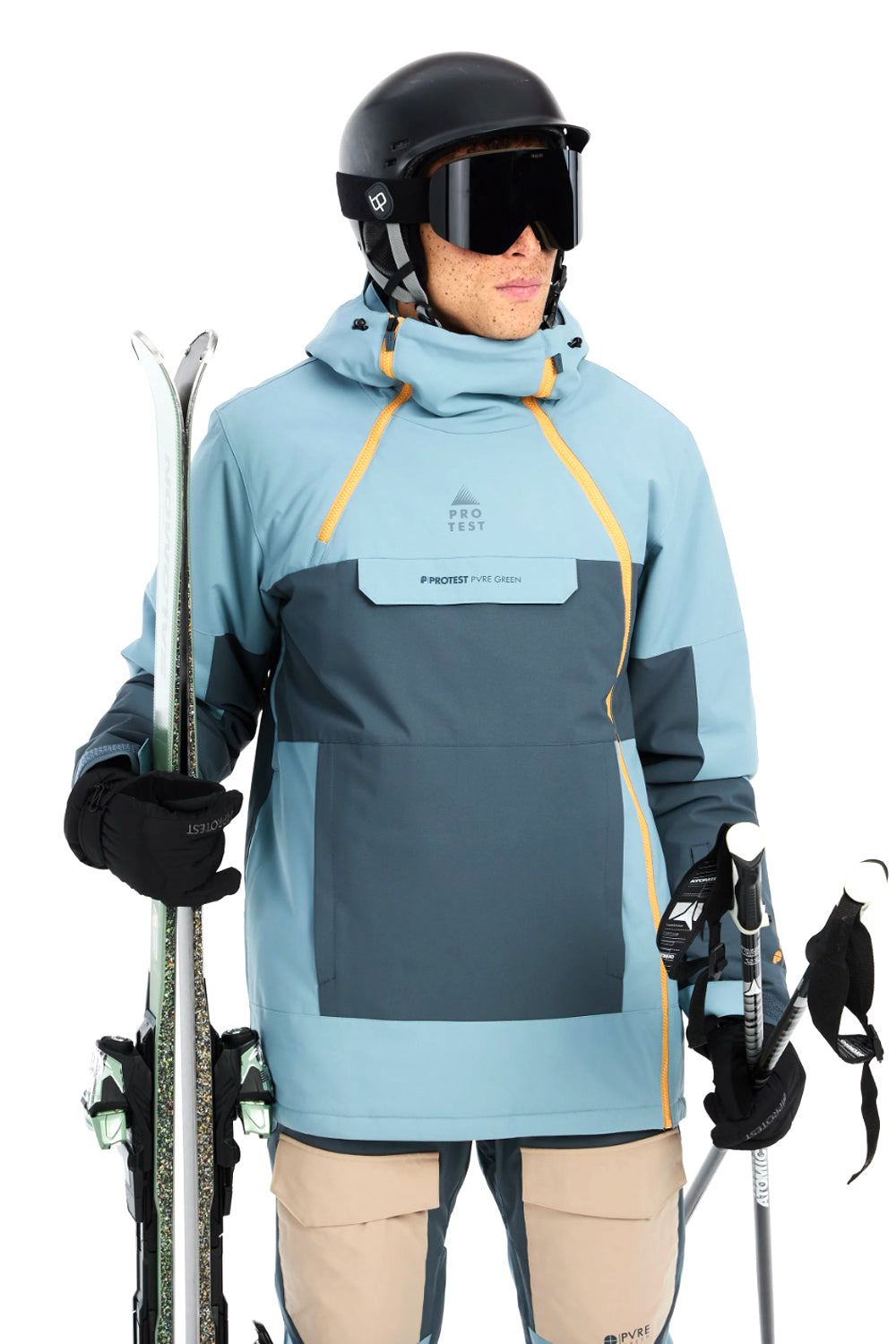 men's Protest Dazzle ski & snowboard jacket, light blue and slate blue colorblock pattern