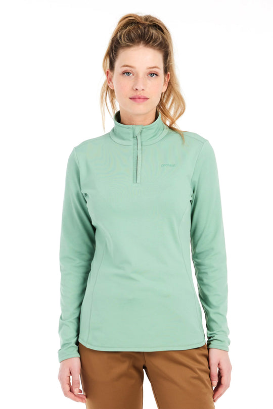 women's Protest Fabriz 1/4 zip midlayer top, mint green