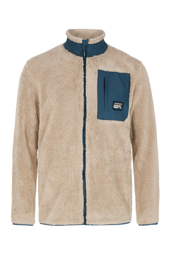 men's Protest Load full zip fleece jacket, beige and blue