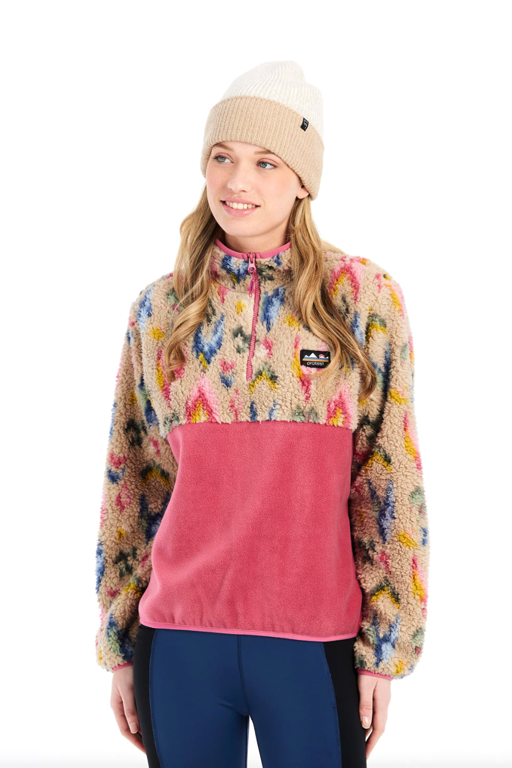 women's Protest Sumi fleece, pink with diamond design