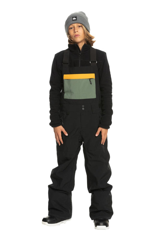 boys'  Snowboard bibs, black with green and yellow accents