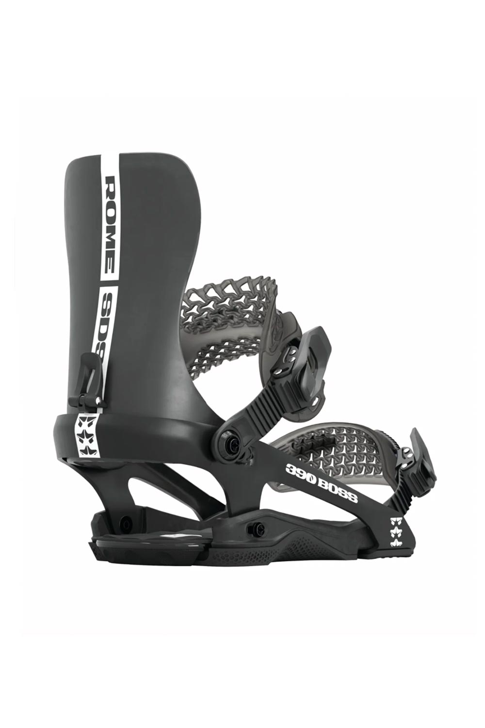 Men's Rome 390 Boss Snowboard Bindings, black with white accents