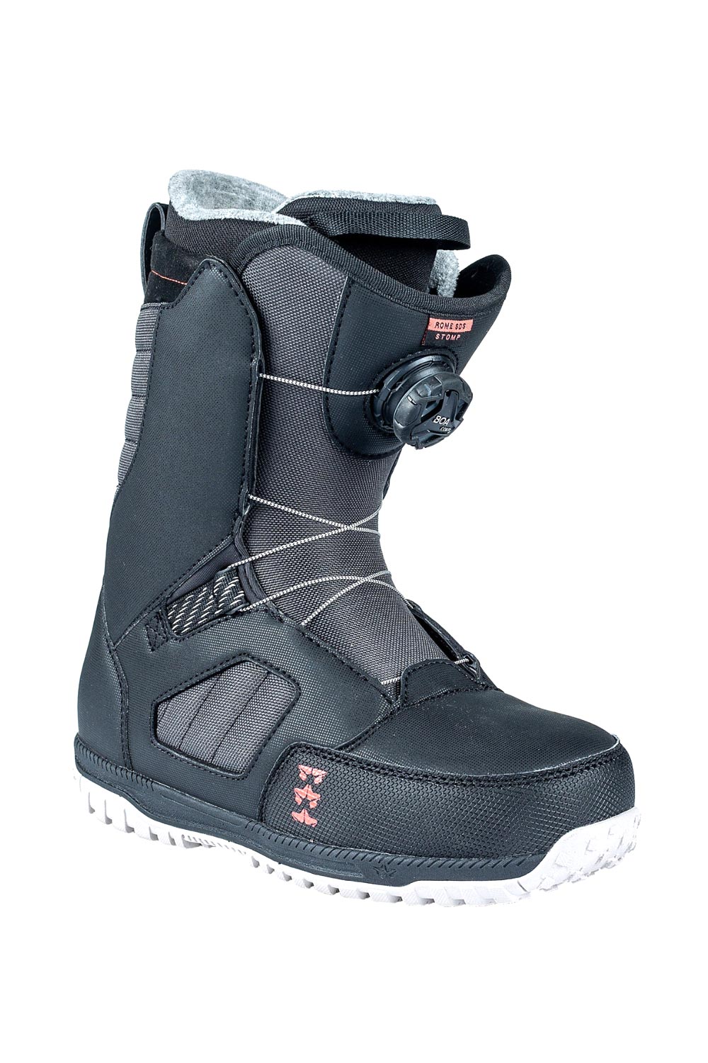 Women's Rome Stomp BOA snowboard boots, black with coral accents