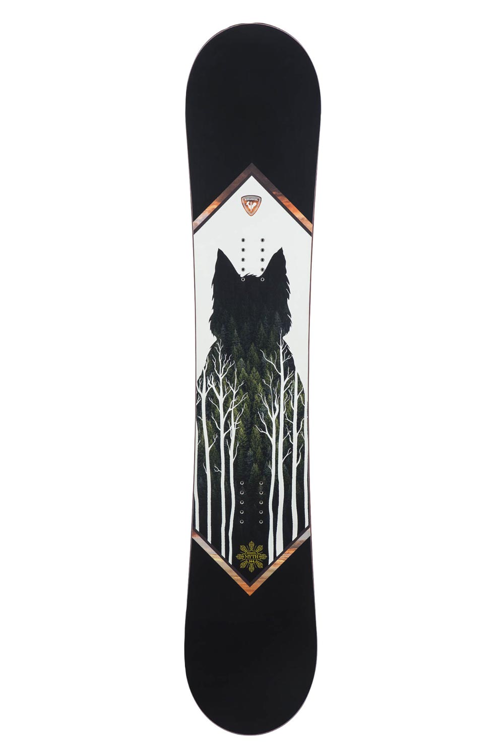 women's Rossignol Myth snowboard, cat/tree graphic