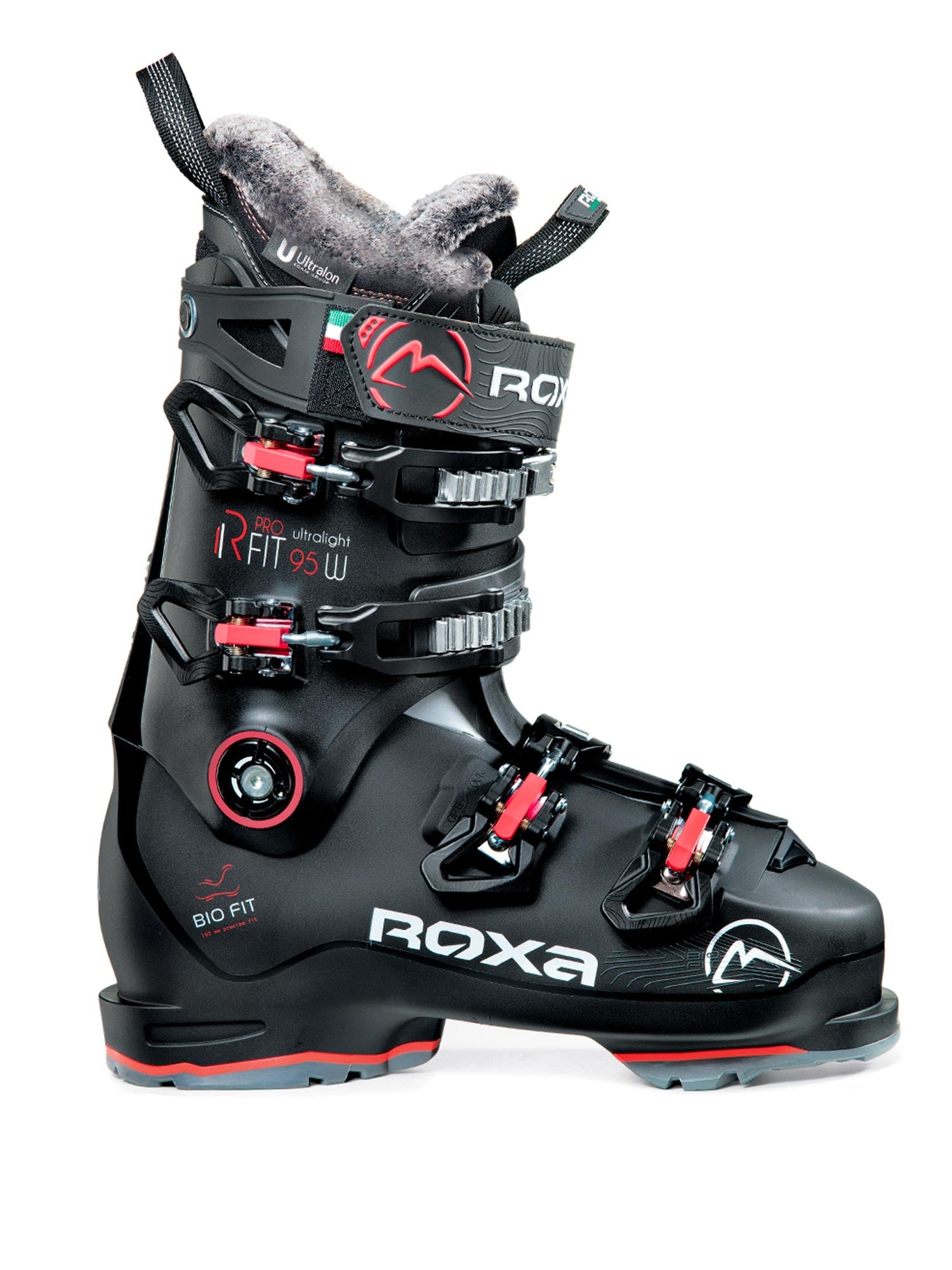 women's Roxa R/Fit Pro 95 ski boots, black with red accents
