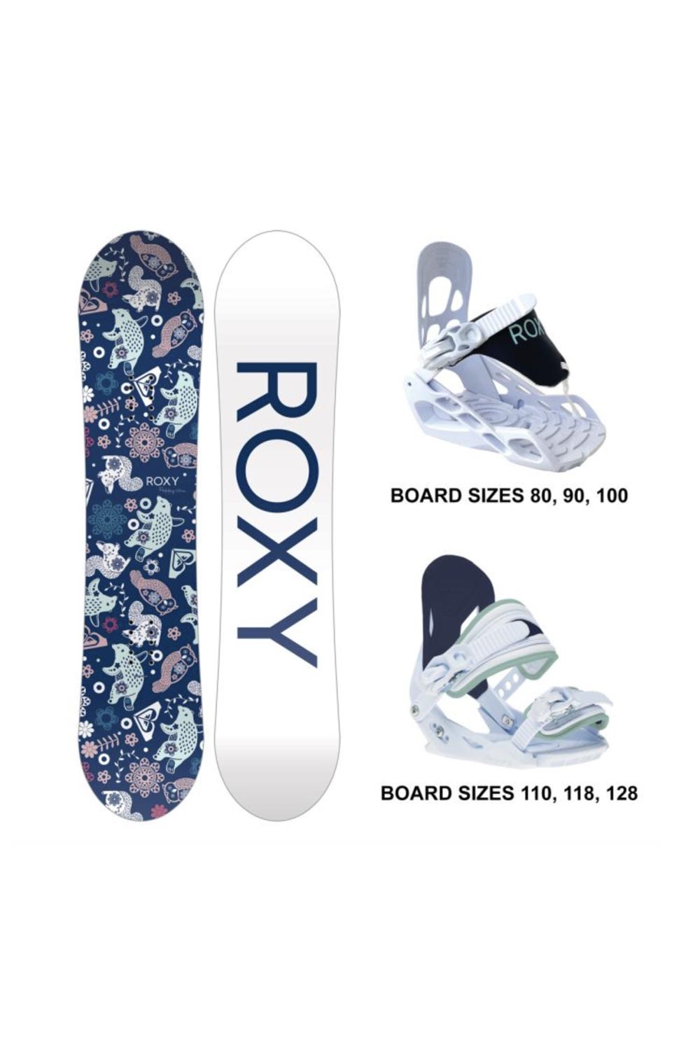 girls Roxy Poppy snowboard package, board and bindings