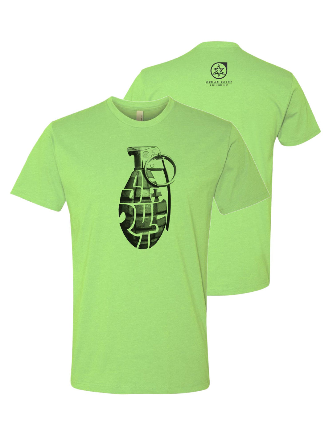 green tee shirt, grenade graphic