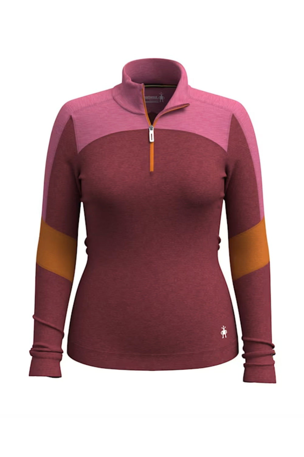 women's Smartwool top 1/4 zip, pink and red colorblock