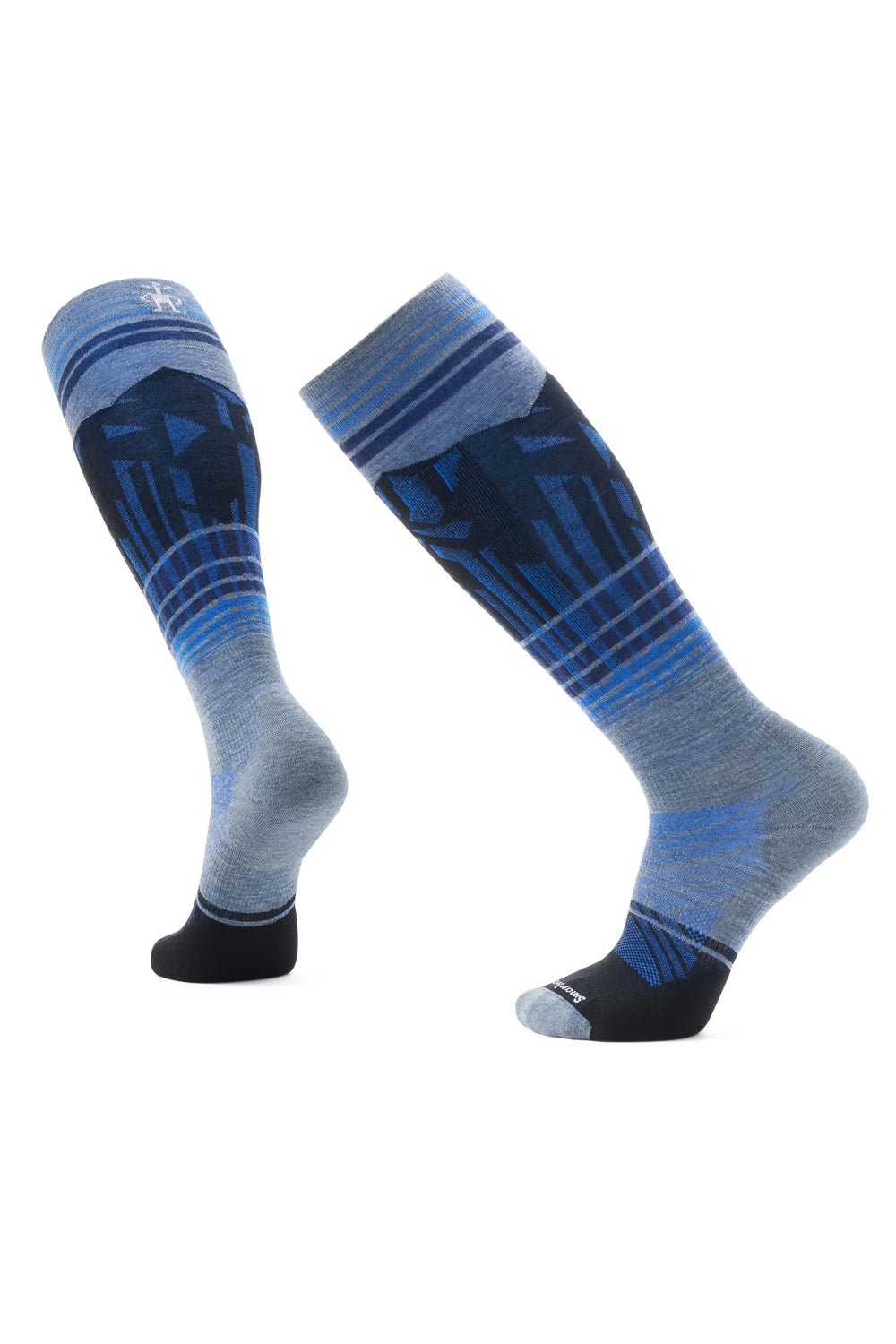 Smartwool ski socks, blue and gray mountain pattern