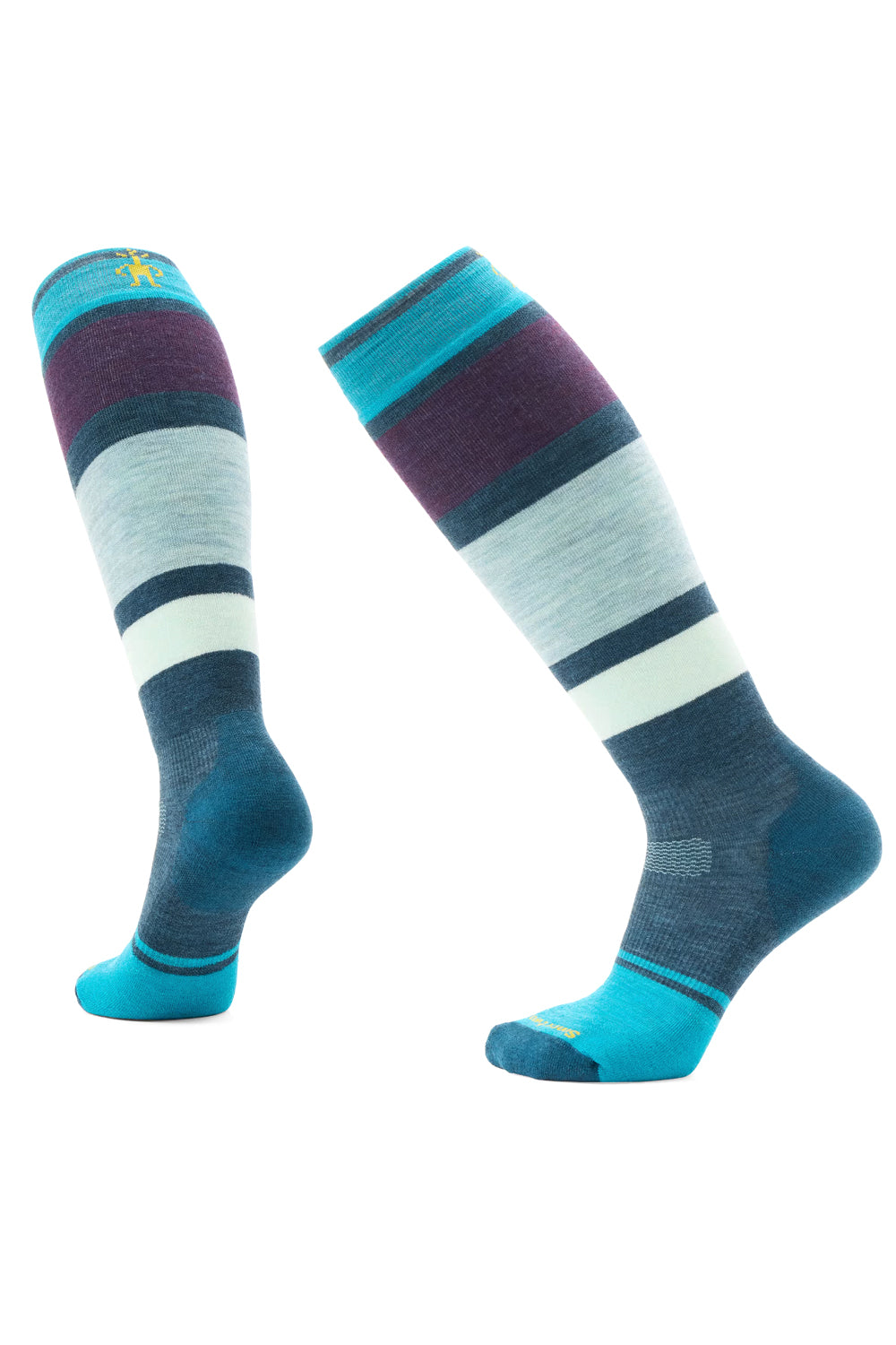 women's Smartwool snowboard socks, blue and purple striped pattern