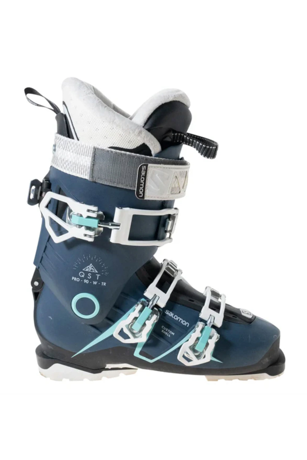 women's Salomon QST Pro 90 ski boot, blue and white