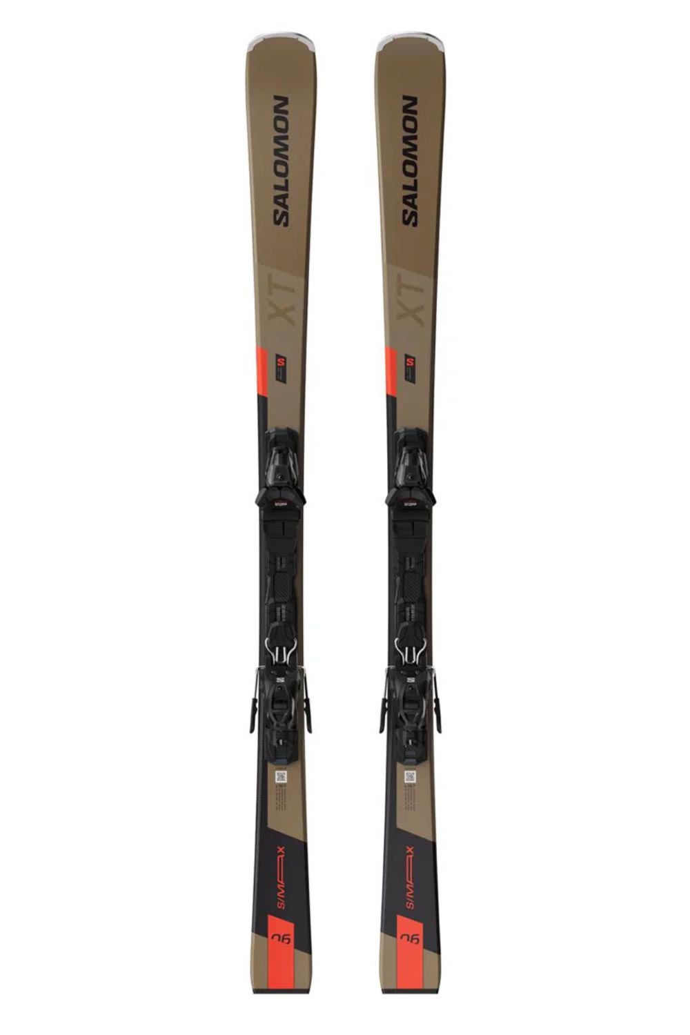 men's Salomon S/Max 6 skis with bindings.   Black and bown skis, black bindings
