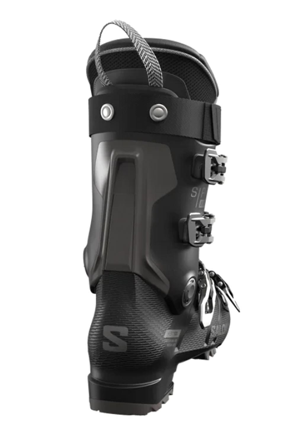 men's Salomon S Pro Supra 100 ski boot, black with silver accents