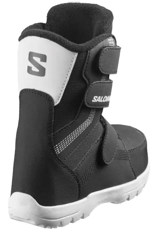 Black and gray snow boot with white sole on a white background