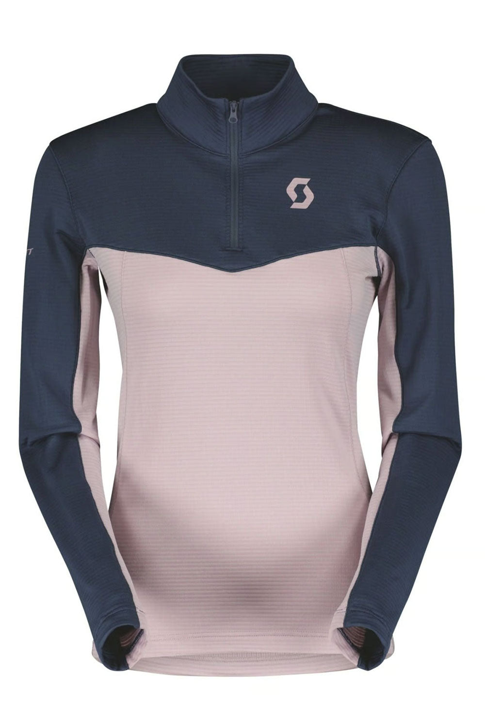 Two-tone long-sleeve athletic shirt with a brand logo on a white background