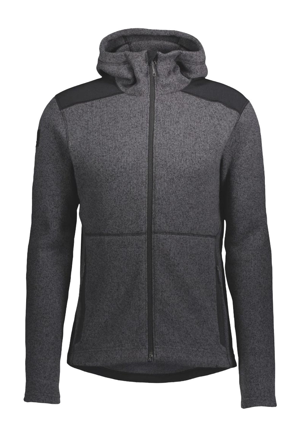 Gray hooded jacket with black accents on a white background
