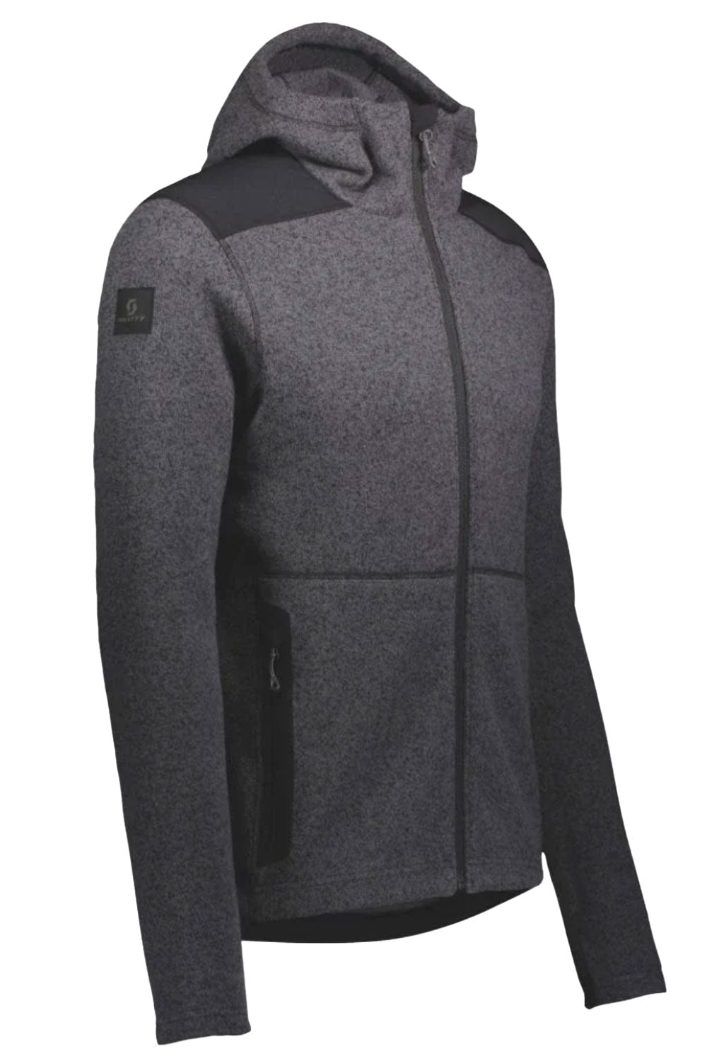 Gray hooded jacket with black accents on a white background