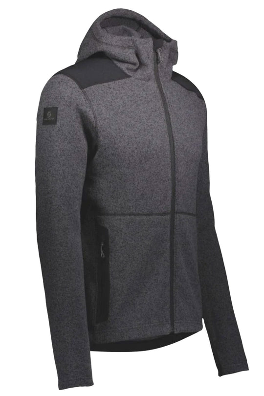 Gray hooded jacket with black accents on a white background