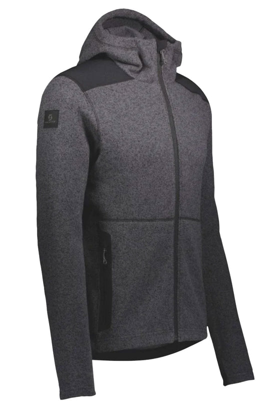Gray hooded jacket with black accents on a white background