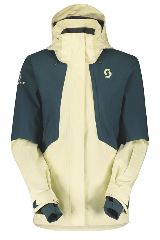 Two-tone jacket with yellow front and blue sleeves on a white background