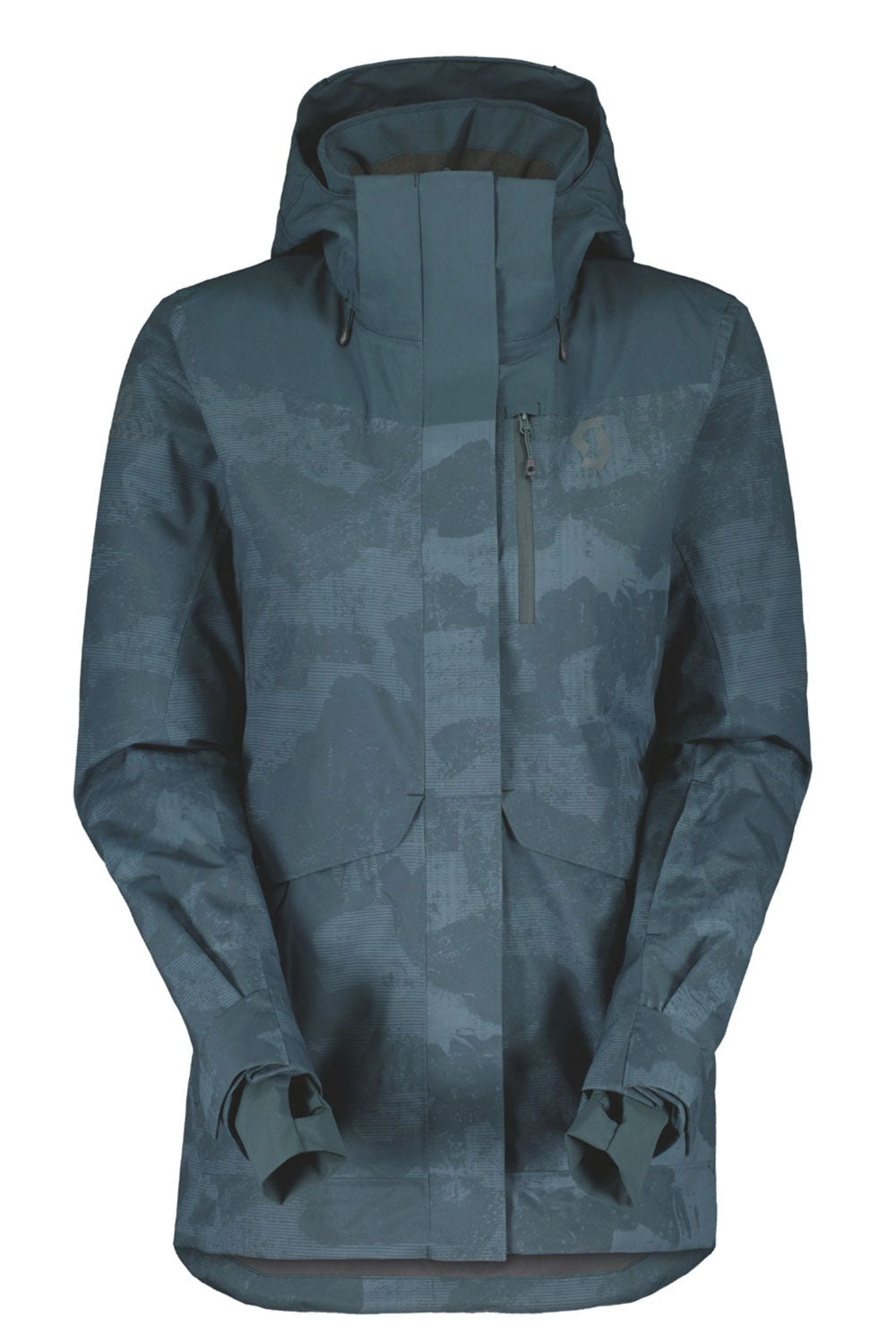 Dark green camouflage jacket on a white background