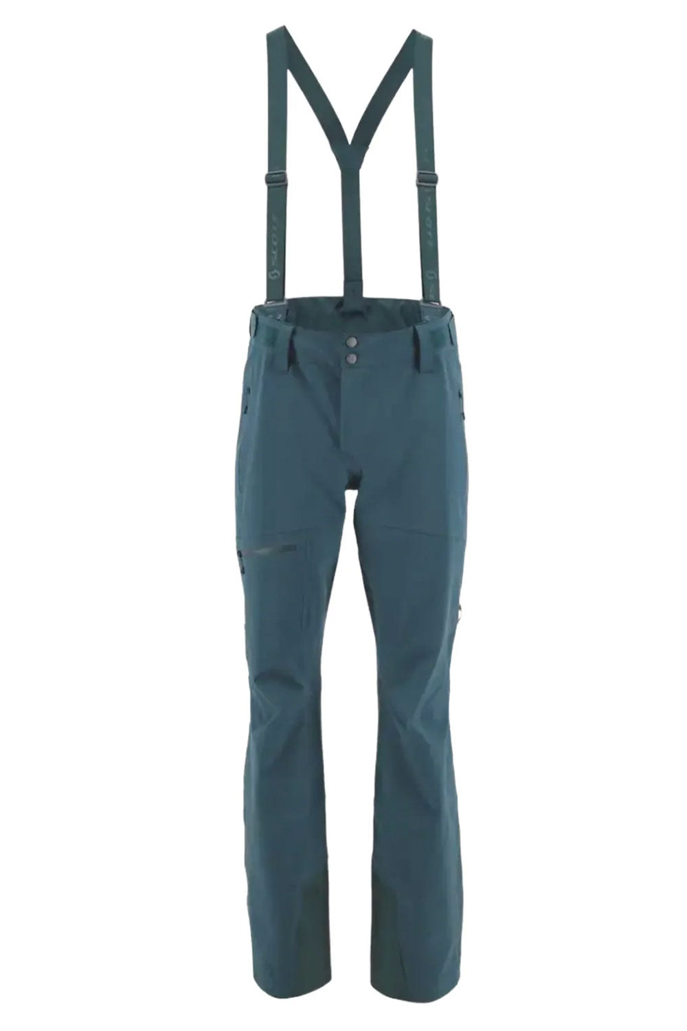 Blue pants with suspenders on a white background