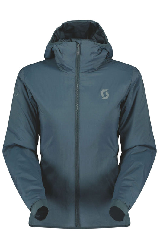 Blue/green jacket with a hood on a white background