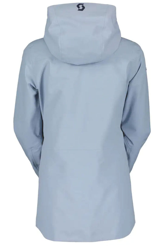 Light blue hoodie with a brand logo on the back against a white background