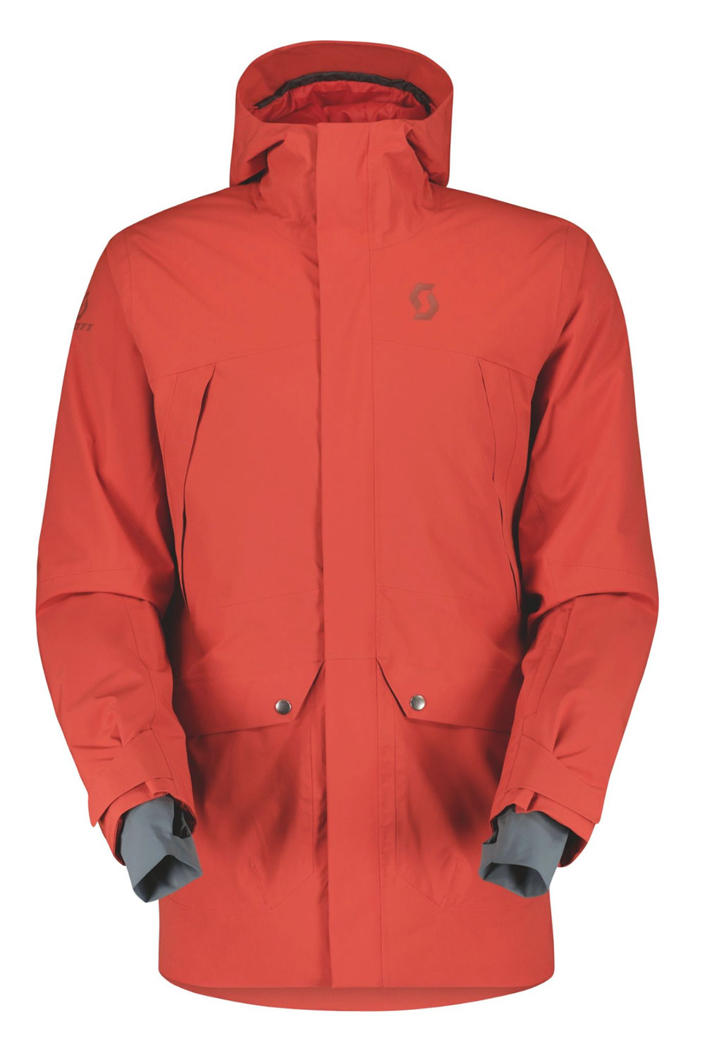 Red jacket with a hood on a white background