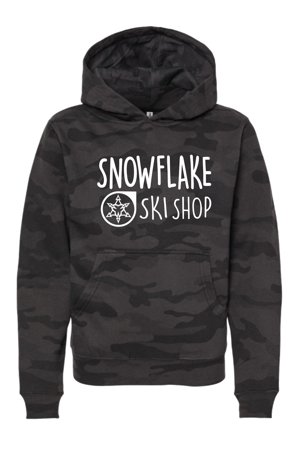 Kids' Snowflake Ski Shop hoodie - black camo print