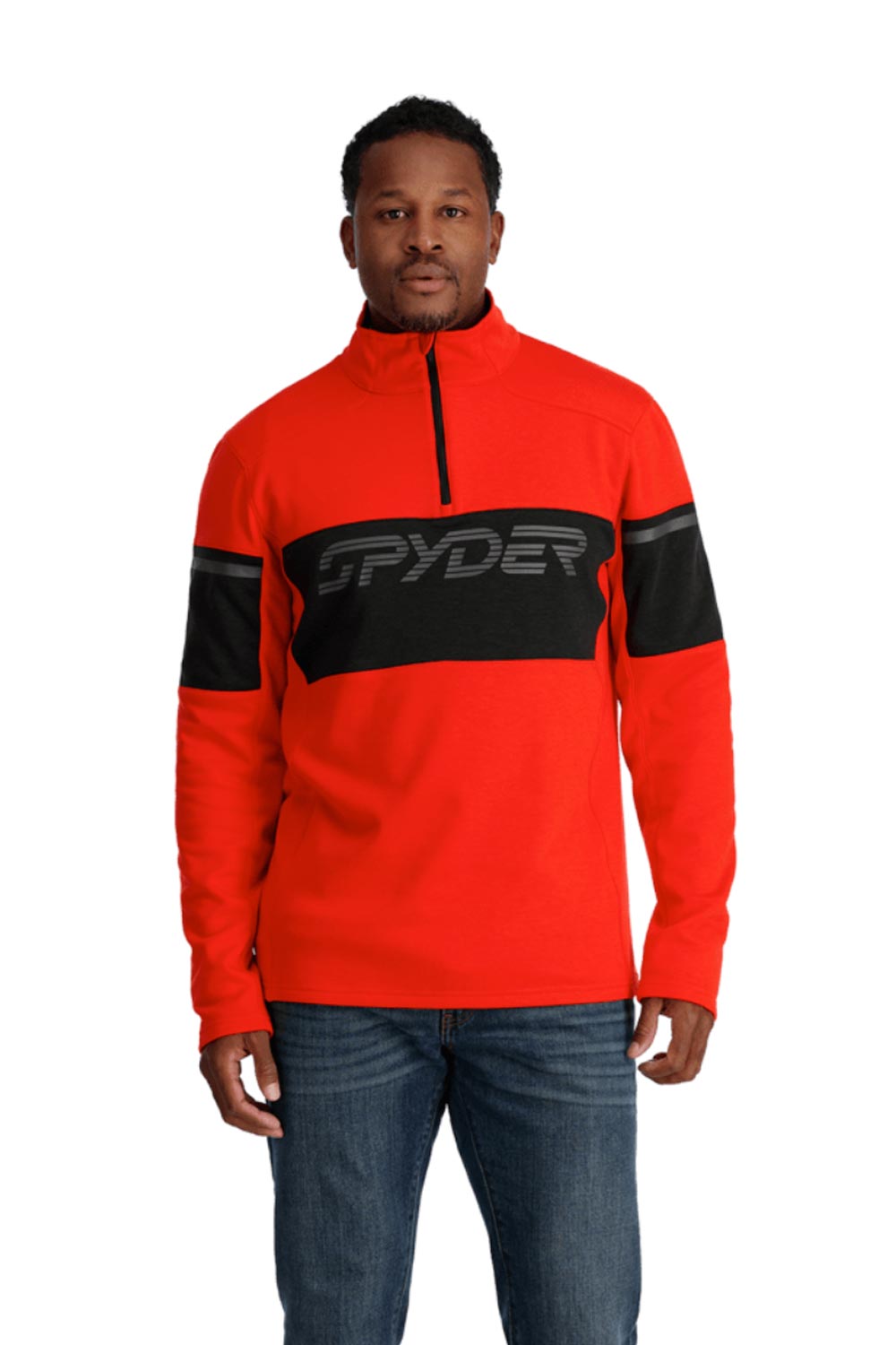 men's Spyder 1/4 fleece, red with black accent and SPYDER logo