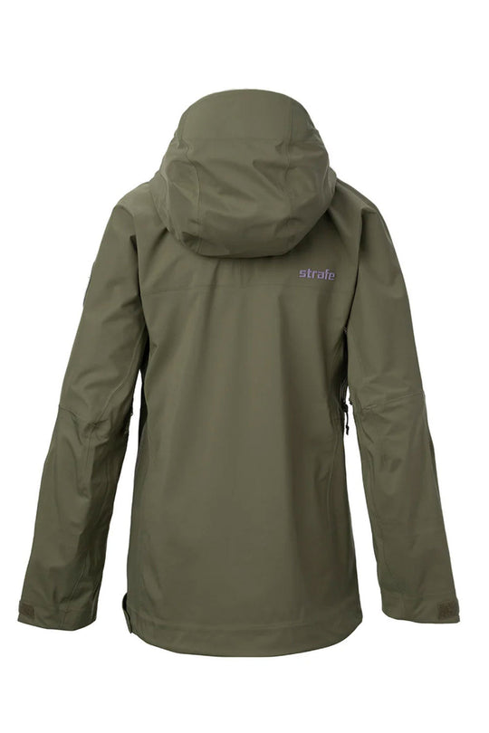Green jacket with a brand logo on the back against a white background